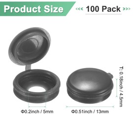 M METERXITY 100-Pack Plastic Hinged Screw Cover Caps, 5mm Shutter Screws with Caps, Fold Snap Washer Covers, Washer Flip Protection Covering M3 M4 M5 Screws Heads [Iron Gray]
