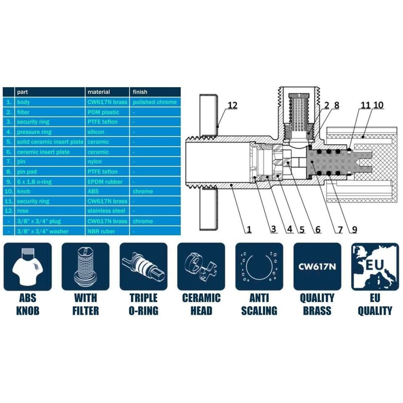 Elegant Chrome Plated Angled Water Valve for Washing Machine 1/2"