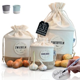 Glückstoff® Sustainable Potato Storage Box [Writable Set of 3] | Onion Storage Garlic Onion Pot Kitchen Aid Fabric Storage Container Bathroom Home Brewing Sets | Storage Beige