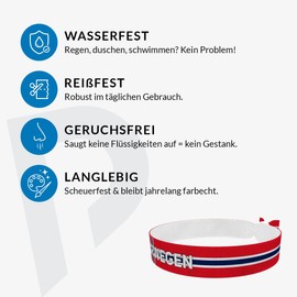 Norway Flag with Country Name - Fabric Bracelet - Waterproof and Durable - Norway Fan Bracelet - Sporty Bracelet for World Cup & European Championships - Norway Merchandise - Gift Ideas for Sports