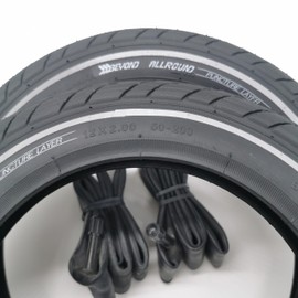 2 x BY-101 Tyres 12 Inch 12 x 2.0 | ETRTO 50-203 | 1 mm Puncture Protection & Reflective Strips + Tubes AV Straight Car Valve Beyond Allround Cover Coat Bicycle