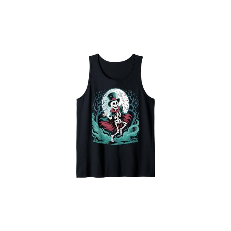 Skeleton Dancing Under The Moon Funny Spooky Tank Top