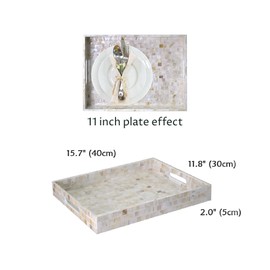 PEMAR Rectangular Mother of Pearl Serving Tray Nacre Wood Lap Tray Coffee Table Ottoman Tray w Insert Handles, Luxury Decorative Handmade Eating Tray (Milano)