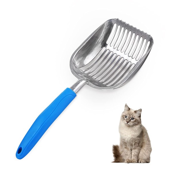 Chi-buy The Latest Update Metal Cat Litter Scoop POLISHING Blue Handle,Aluminum Alloy with TABS/Round Teeth Pet Kitty Litter Scooper