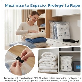 Bolsas de Almacenamiento al Vacío 15 Piezas con Bomba Manual, Bolsas de Compresión Reutilizables para Ropa y Viaje, 10 Bolsas 60×40 cm + 5 Bolsas 80×60 cm