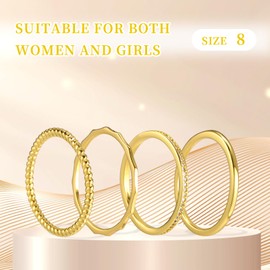 Mikovivi 4pcs Stackable Rings for Women, Gold Dainty Copper & Non Tarnish Half Cubic Zirconia Thin Band Rings Set Trendy Statement Gold Stacking Thumb Jewelry Accessories (A 8)