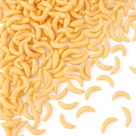 CustomyLife 250pcs 20mm Fake Worms for Fishing Bass, Realistic Fishing Lure Fake Maggot Baits, Soft Plastics False Wax Worm for Freshwater Ice Lure Fishing-Yellow