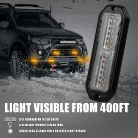 WINECO Emergency lights for vehicles, Emergency Strobe Lights Kit Surface Mount Grill Grille light Warning Lighthead 22 Flashing Modes for Off-Road Volunteer Vehicles ATV Trucks 8PCS 12 LED Amber