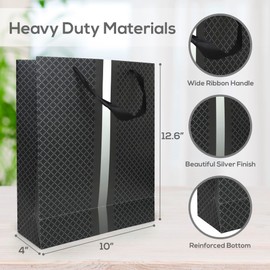 RACHELLE'S Elegant & Classy Paper Gift Bag Assortment with Tissue Paper – 4 Pack of Premium Quality & Sturdy Large Bags Great for Birthdays, Anniversaries, Christmas, Father's Day, Holidays – Black,