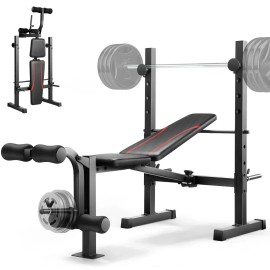 600LBS Multi-Function Weight Bench Set with Squat Rack for Full Body Fitness NEW