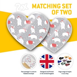 2 x Heart Stickers 7.5 cm - Cute Polar Bear Animal Xmas Fun Decals for Laptops,Tablets,Luggage,Scrap Booking,Fridges, 3809