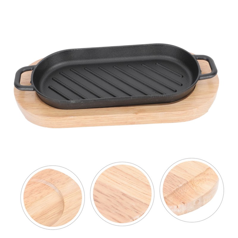 Gatuida 1 Set Cast Iron Griddle Plate Teppanyaki Steak Dish