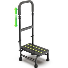 Packve Step Stool with Handle for Elderly Adults, Adjustable Handrail & Leg, Sensor Light, Medical Stepping Stools for High Bed Mobility & Daily Living Aids, Bedside Car Stair Lift for Senior 350lbs