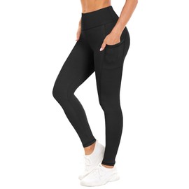 Sundwudu Leggings for Women Tummy Control - High Waist Non See Through Printed Workout Yoga Pants, Black-2 Pockets, XX-Large