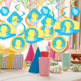 Big Dot of Happiness Ducky Duck - Baby Shower or Birthday Party Hanging Decor - Party Decoration Swirls - Set of 40