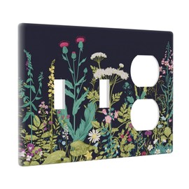 Country Vintage Wild Flower Floral 3 Gang 2 Toggle 1 Duplex Combination Light Switch Plate Decorative Triple Toggle Wall Plate Cover Electrical Faceplate Switch Face Plate