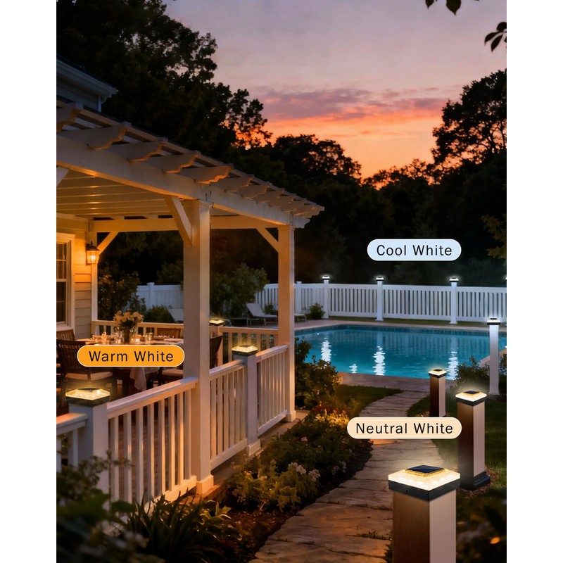 ROMANJOY 4x4 Post Solar Lights, 3 Colors Fence Light Solar