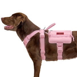 OneTigris Service Dog Vest Harness, Service Dog Cape Guardian Dog Backpack Harness with Pouches Dog Saddle Bag for Small Medium and Large Dogs (Pink, Large)