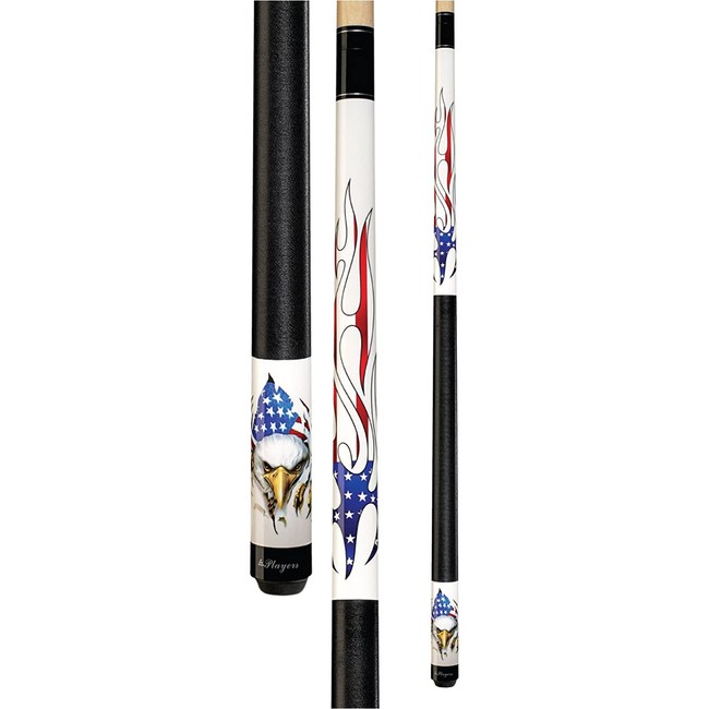 Players D-PEG White with Screaming Bald Eagle and American Flag Flames Cue