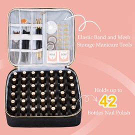 Uross Nail Polish Organizer Bag Holds 42 Bottles Nail Polish & Nail Lamp, Gel Nail Polish Organizers and Storage box for Nail Tech, Nail Kit Supplies Organizer Case - Black