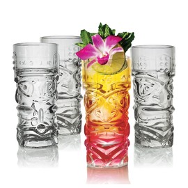 Lily's Home Set of 4 Tiki Glasses - Ideal for Exotic Cocktails, Highball - Unique Tiki Bar and Kitchen Bar Drinkware Set, Perfect Cocktail Mixing Glass, Glass Tumbler & Mug Set, 16 oz Tumbler. Clear
