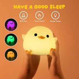 IFTHFOUR DoDo Duck Night Light, LED Cute Silicone Dimmable Nursery Lamp, Touch Sensor Lamp, RGB & Warm White Light for Kids, Bedrooms, Dorm Decor, and Gift Ideas(Battery)