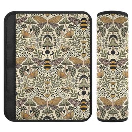 YUYUCH Wild Natural Flower Bird Mushrooms Honey Bee Moon Car Seat Belt Pads 2 Packs Neck Cover CarSeat Belt Cushions Pads Shoulder Strap Protectors Comfortable M