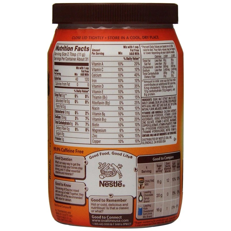 Ovaltine Chocolate Malt Powder Drink Mix Hot & Cold Milk