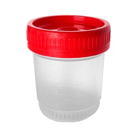 20 Vasos Recolectores de Orina Esteril Con Tapa Roja 60 ml Graduada, Vaso Recolector Desechables para Analisis, Empaque Individual. Paquete con 20 Piezas