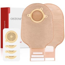 22 PCS Ostomy Supplies 2 Piece Colostomy Bags, Two Piece Drainable Ostomy Pouch with Hook-and-Loop Closure for Ileostomy Stoma Care, Cut-to-Fit (16 x Bags+6 x Barriers)