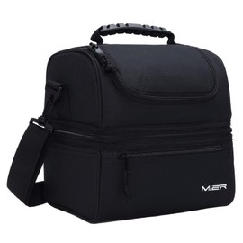 MIER Adult Lunch Box Insulated Lunch Bag Large Cooler Tote Bag for Men, Women, Double Deck Cooler(Black Large)