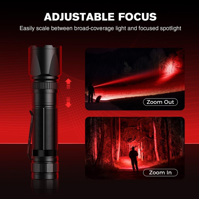 RECHOO Red Light Flashlight, High-Powered 3 Modes Red LED Rechargeable
