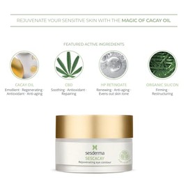 Sesderma SESCACAY Crema rejuvenecedora para contorno de ojos con aceite de cacay, HP-retinoato, péptido Syn-Coll para ojeras, arrugas, piel sensible, 