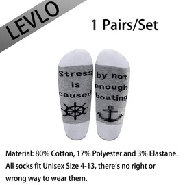 LEVLO Funny Boaters Socks Stress Is Caused By Not Enough Boating Cotton Socks Boating Lovers Gifts (1 pair-mid calf-1)