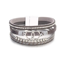 Leather Bracelets for Women Boho Wrap Bracelets with Beaded Stack Stackable Sister Mom Bangle Bracelets Trendy Jewelry for Young Ladies and Teens