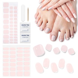 DUKASOU Semi Cured Gel Nail Strips & Toenail Stickers 2 Set (Nude Pink), Gel Nail Stickers, Long Lasting, Gifts for Women, Works with UV Lamps, Includes Prep Pads, NailFile & Wooden Stick
