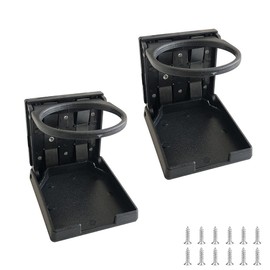 Pack of 2 Foldable Car Cup Holder, Plastic Drink Holder, Drink Holder Boat, with Screws, Rubber Pads, for Cars, Motorhomes, Ships, Yachts, Trolleys (Black)