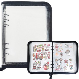 SZHTSWU Sticker Storage Organizer Sticker Collecting Album A5 Clear Zipper Binder Album Reusable Sticker Collecting Book with Blank Release Paper and Pocket for Collecting Stickers Labels (Black)