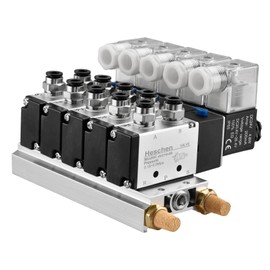Heschen Electrical Pneumatic 5 Solenoid Valve 4V210-08 DC24V PT1/4 5 Way 2 Position Manifold Base Muffler Quick Fittings Set