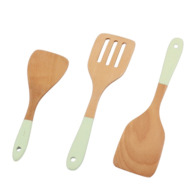 3Pcs Wooden Spatula Set Heat Resistant Light Weight Kitchen Cooking
