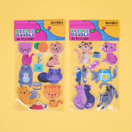 Keedle Doodle 3D Foam Cuddly Cat Stickers – 6 Sheets with 57 Self Adhesive Stickers for DIY Curtains, Kids Arts and Crafts Projects and Scrapbooking