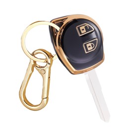 Suzuki Car Key Cover with Carabiner Hook Keychain 2 Buttons Keyless Key Case Compatible with Swift ZC11S ZD11S Escudo TL52W SX4 Splash Ignis FF21S Evry Mazda Scrum DA64W (Black (gold edge))