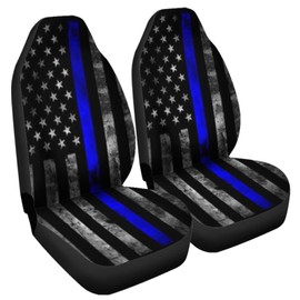 gearider Thin Blue Line USA Flag Retro Pattern Car Seat Cover only for Front, Waterproof Soft Universal Bucket Seats Cover Protector Fit Most Vehicles