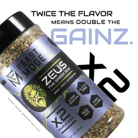 Zeus Greek Seasoning | Feast Mode Flavors 10oz Master Edition | Mediterranean Spice Blend | Low Sodium | Low Calorie | Zero Artificial Fillers Binders or Dyes | Natural Meal Prep Flavoring | Savory and Subtly Zesty Spice Mix With Oregano Basil Garlic great for Steak Lamb Chicken Pork Beef Fish Roasted Vegatables Rice Eggs and more!