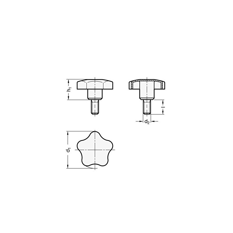 Ganter Normelemente Stainless Steel Star Grip Screw GN 5334-40-M8-20 Matt