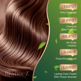 BioHueZ Permanent Hair Dye Gray Coverage Hair Dye PPD-Free Hair Color Kit 4A Cream Latte Brown
