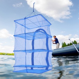 CeRaBuRET 4 Layer Foldable Hanging Drying Net Vegetable Fish Herb Plant Food Dryer Shelf, Blue Drying Net for Storing and Drying Broad Beans, 13.78 * 13.78 * 25.59inch