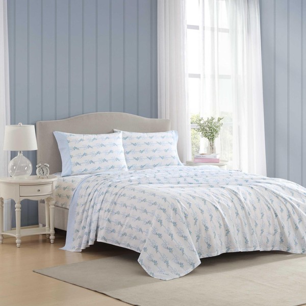 Laura Ashley - Queen Sheet Set, Breathable Percale Cotton Bedding