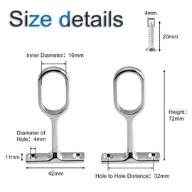 INCREWAY Closet Rod Support, 4Pcs Zinc Alloy Oval Hollow Wardrobe Rail Rod End Bracket with Thickened Base for Cabinet Wardrobe in Bedroom Bathroom