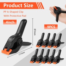 OSDUE Pack of 9 Clamping Clamps, 4 Inch Spring Clamps, High Performance Black Nylon Spring Clamps, Glue Clamps with Movable and Ribbed Clamping Jaws, for Glues, Photography, Pool and Workshop
